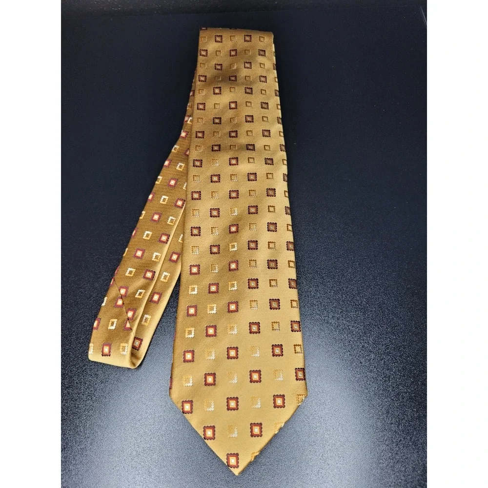 Ermenegildo Zegna Men's Necktie Gold Geometric Silk 3.75
